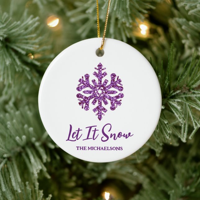 Adorno De Cerámica Que Nieva El Picado De Nieve Morado (Árbol)