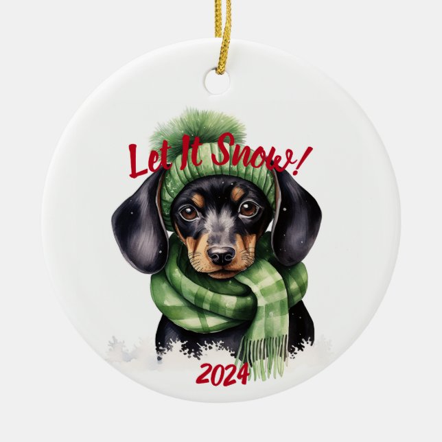 Adorno De Cerámica Que nieve Dachshund: acuarela (Frente)