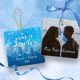 Adorno De Cerámica Que nieve nuestros primeros Navidades azul