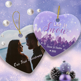 Adorno De Cerámica Que nieve primero foto de Navidad Purple