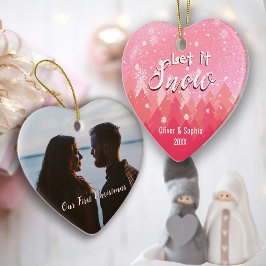 Adorno De Cerámica Que nieve primero foto de Navidad rosada