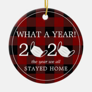 Adorno De Cerámica Qué papel rollo de un año 2020 Red Plaid Photo
