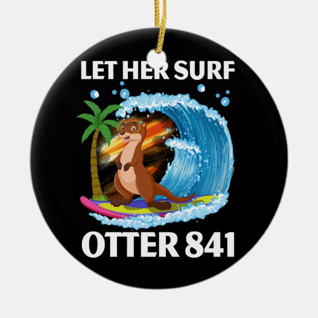 Adorno De Cerámica Que Su Surf Otter 841 Surfing Otter Riding Wave S (Frente)