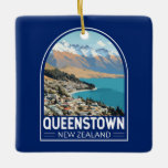Adorno De Cerámica Queenstown New Zealand Travel Art Vintage<br><div class="desc">Diseño de viaje retro de Queenstown. Se encuentra a orillas del lago Wakatipu,  en la isla sur,  frente a los espectaculares Alpes del sur.</div>