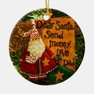Adorno De Cerámica Querido Papá Noel envía dinero