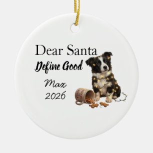 Adorno De Cerámica Querido Santa define bueno, Border Collie Navidad 