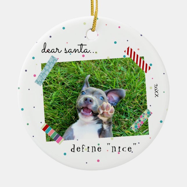 Adorno De Cerámica Querido Santa Define, Navidades de perros copiosos (Frente)