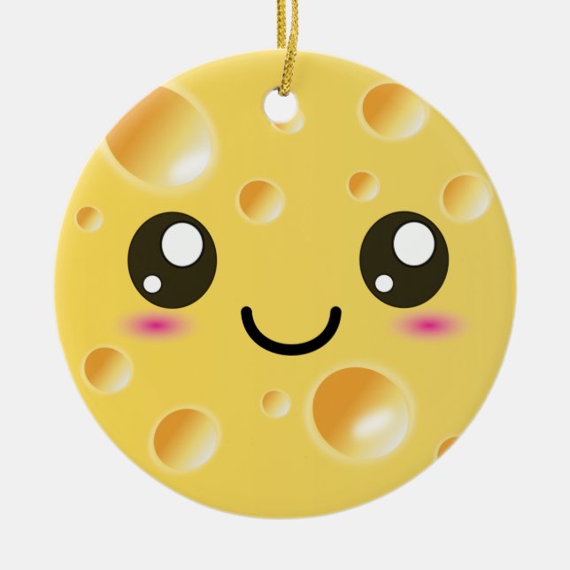 Adorno De Cerámica Queso feliz lindo de Kawaii (Frente)