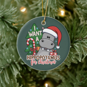 Adorno De Cerámica Quiero hipopótamo para Navidades familia Hippo