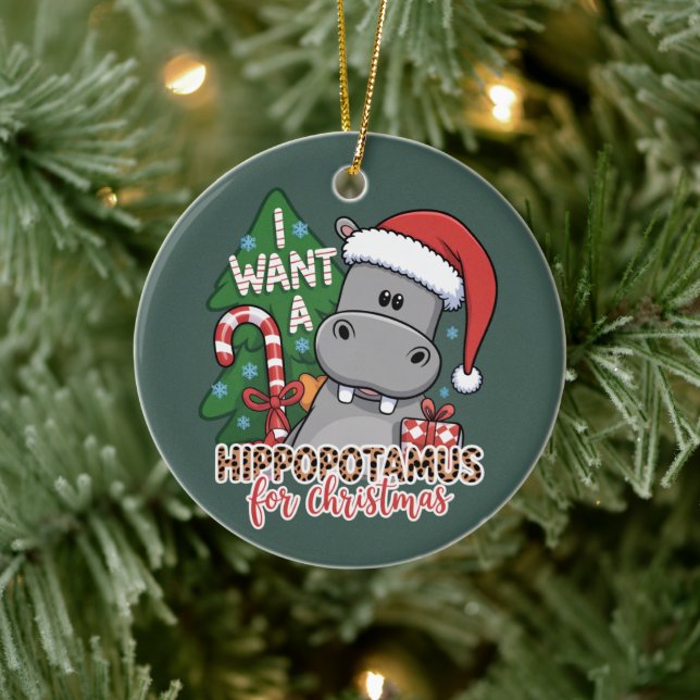 Adorno De Cerámica Quiero hipopótamo para Navidades familia Hippo (Árbol)
