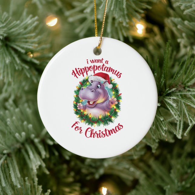 Adorno De Cerámica Quiero Hipopótamo Para Navidades Xmas Hippo (Árbol)
