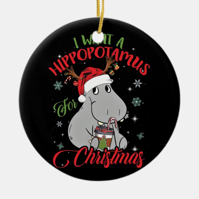 Adorno De Cerámica Quiero Hipopótamo Para Navidades Xmas Hippo (Frente)