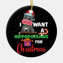 Adorno De Cerámica Quiero Hipopótamo Para Navidades Xmas Hippo