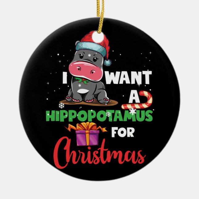 Adorno De Cerámica Quiero Hipopótamo Para Navidades Xmas Hippo (Frente)