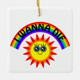 Adorno De Cerámica Quiero morir - Sol sonriente arcoiris