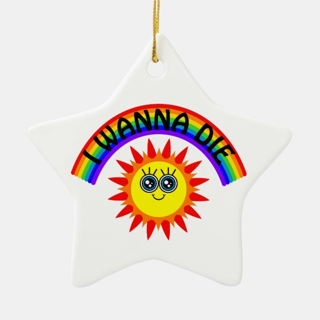 Adorno De Cerámica Quiero morir - Sol sonriente arcoiris (Frente)