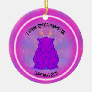 Adorno De Cerámica Quiero un hipopótamo para Navidad - Morado