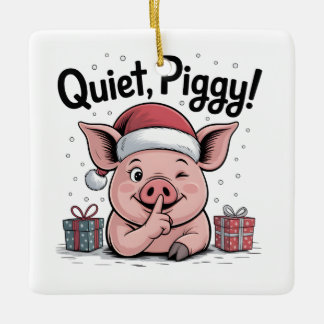 Adorno De Cerámica Quiet Piggy Christmas Santa hat Democratic