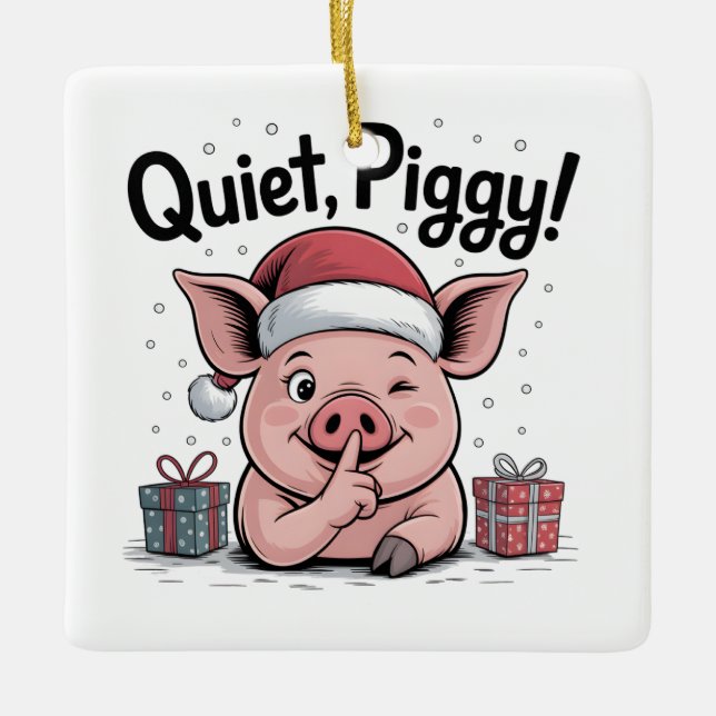 Adorno De Cerámica Quiet Piggy Christmas Santa hat Democratic  (Anverso)