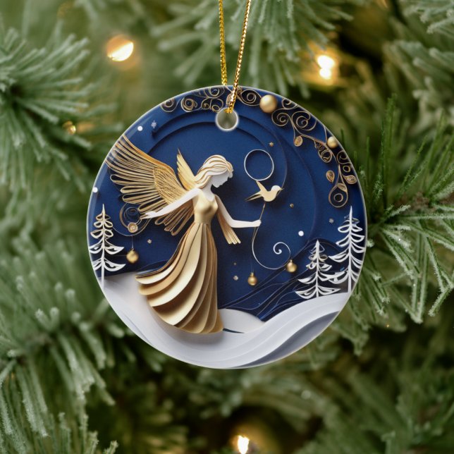 Adorno De Cerámica Quilled-Art Golden Angel Winter (Árbol)