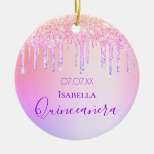 Adorno De Cerámica Quinceanera 15th birthday glitter pink purple