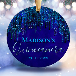 Adorno De Cerámica Quinceanera, Purpurina de Unicornio de color turqu