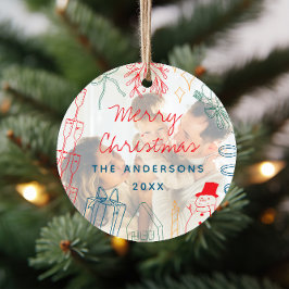 Adorno De Cerámica Quirky Colorful Christmas Doodle Photo Overlay