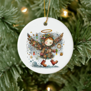 Adorno De Cerámica Quirky Navidades Ángel Estilo Arte Moderno