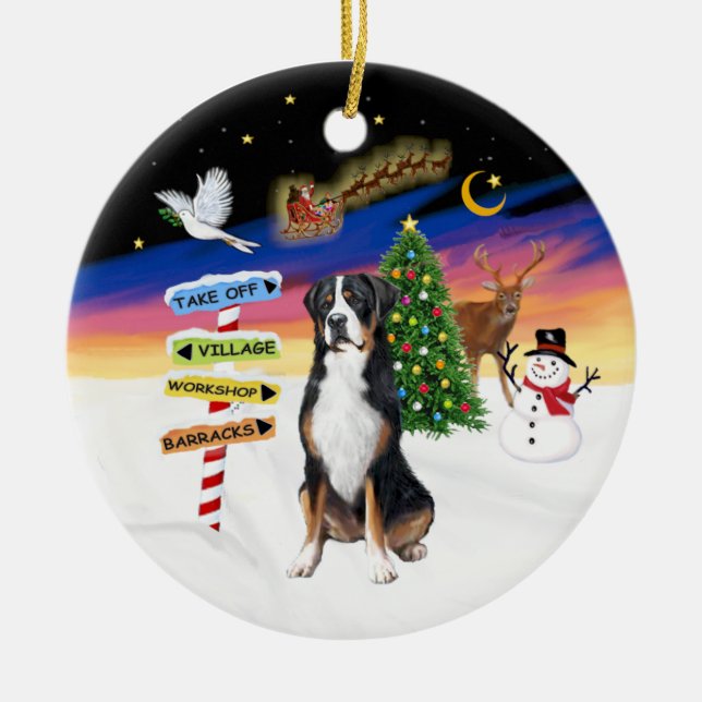 Adorno De Cerámica R - Rótulos navideños - Perro de montaña suizo may (Frente)