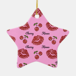 Adorno De Cerámica RAB Rockabilly Besos de Cereza en Rosa