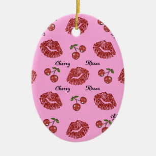 Adorno De Cerámica RAB Rockabilly Besos de Cereza en Rosa