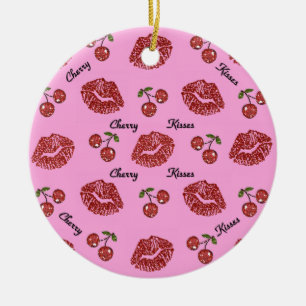 Adorno De Cerámica RAB Rockabilly Besos de Cereza en Rosa