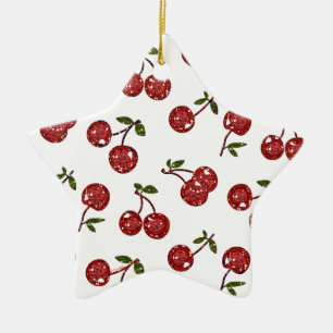 Adorno De Cerámica RAB Rockabilly Cerezas Muy Cerezas En Blanco