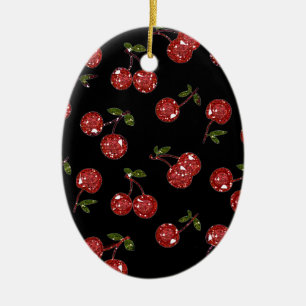 Adorno De Cerámica RAB Rockabilly Cerezas Muy Cerezas En Negro