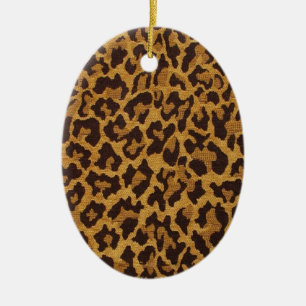 Adorno De Cerámica RAB Rockabilly Estampado Leopardo Marrón Dorado