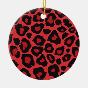 Adorno De Cerámica RAB Rockabilly Estampado Leopardo Rojo Negro
