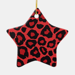 Adorno De Cerámica RAB Rockabilly Estampado Leopardo Rojo Negro