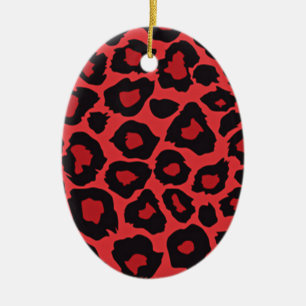 Adorno De Cerámica RAB Rockabilly Estampado Leopardo Rojo Negro