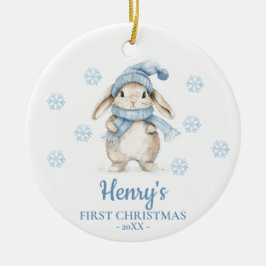 Adorno De Cerámica Rabbit Personalized Baby's First Christmas