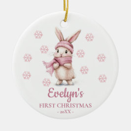 Adorno De Cerámica Rabbit Personalized Girl's First Christmas