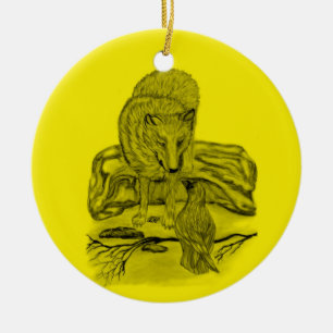 Adorno De Cerámica Rabe mit Wolf schwarz gelb Design