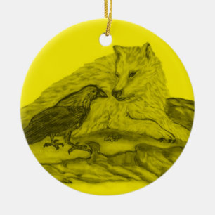 Adorno De Cerámica Rabe mit Wolf schwarz gelb Design