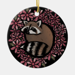 Adorno De Cerámica Raccoon Daisy Flower Art Raccoons Daisies Floral