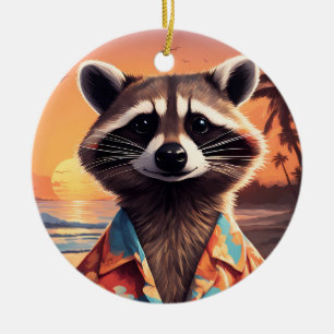 Adorno De Cerámica Raccoon Holiday