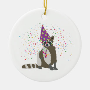 Adorno De Cerámica Raccoon Partying - Animales que tienen un Fiesta