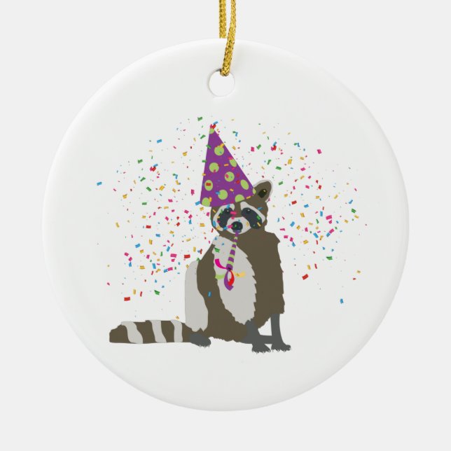 Adorno De Cerámica Raccoon Partying - Animales que tienen un Fiesta (Frente)
