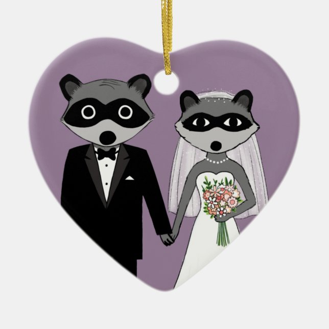 Adorno De Cerámica Raccoons Bride y Groom Cute Boda Keepsake (Frente)