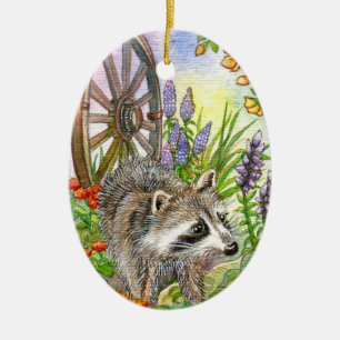 Adorno De Cerámica Racoon Por Jardín De Flores