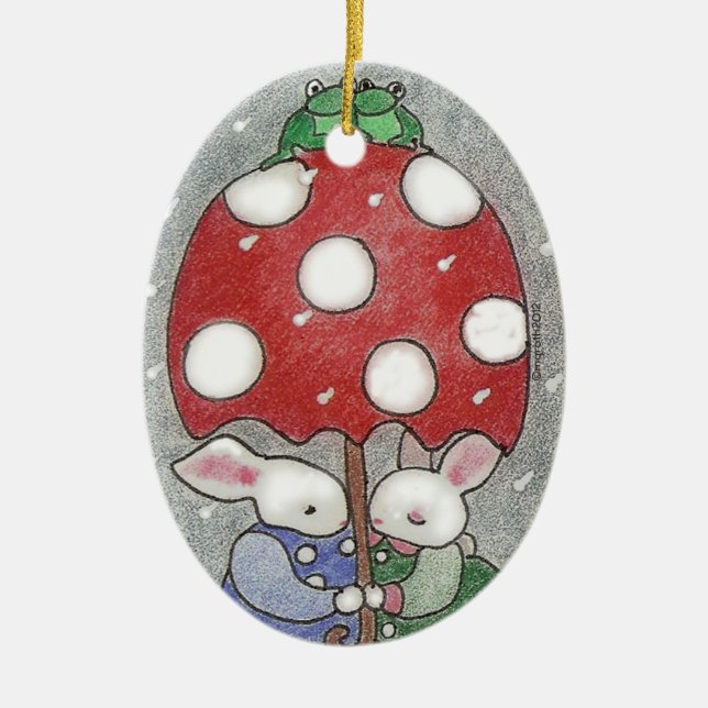 Adorno De Cerámica Rain Bunny Xmas Ornament (Frente)