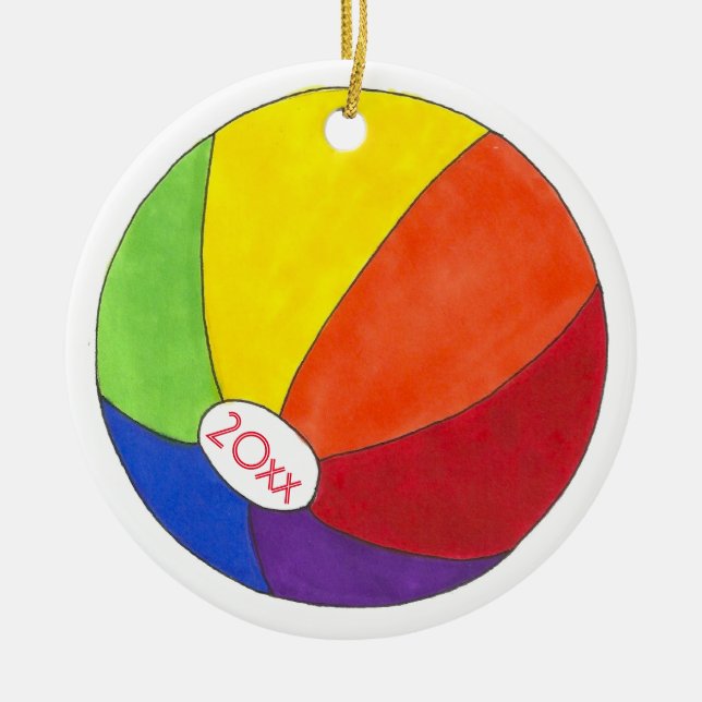 Adorno De Cerámica Rainbow Beach Ball Summer Fun Seashar (Frente)